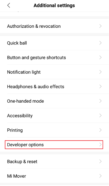 Developer options