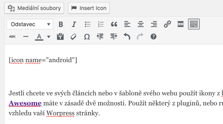 Vložení ikony přes tzv. shortcode